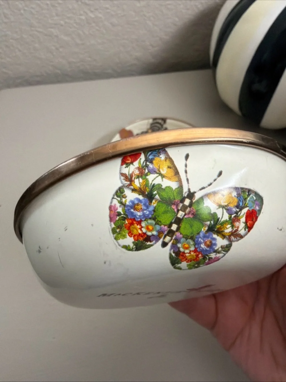 Mackenzie Childs Set of 2 White Butterfly 4.5 inch Dipping Bowls Enamel